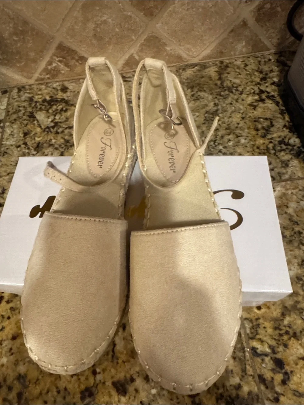 Forever 21 Cream Espadrille Ankle-Strap Flats